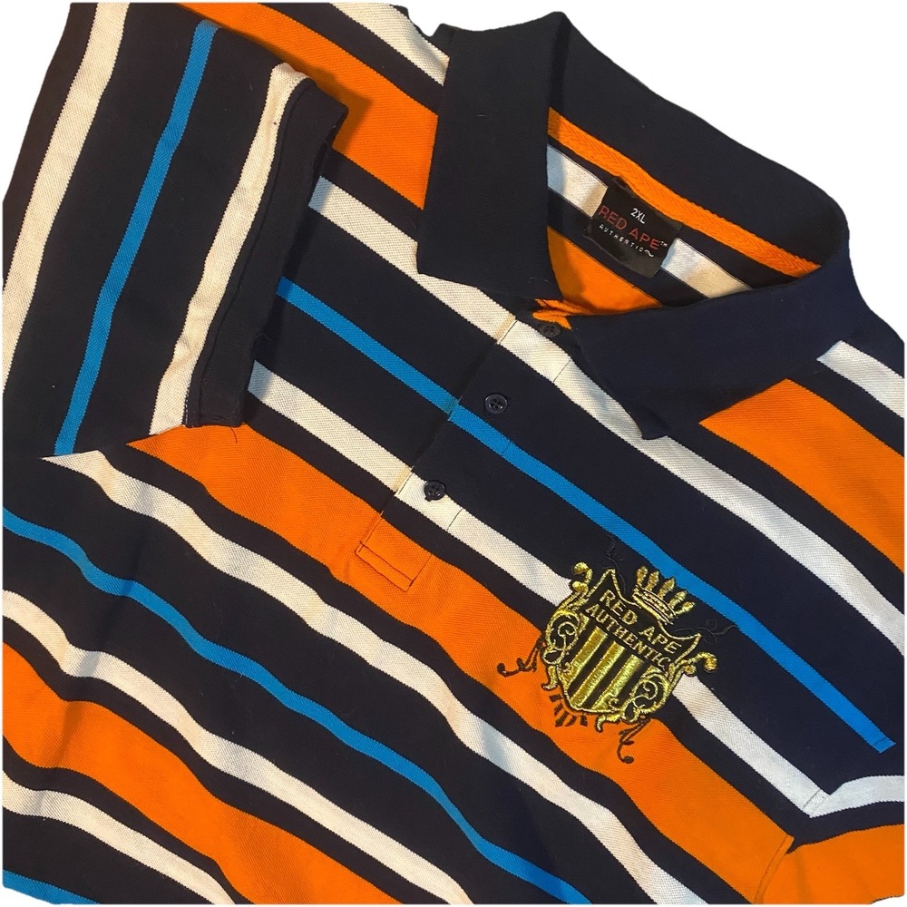 Red Ape‎ Authentic 2XL Striped Polo Shirt Blue Orange
